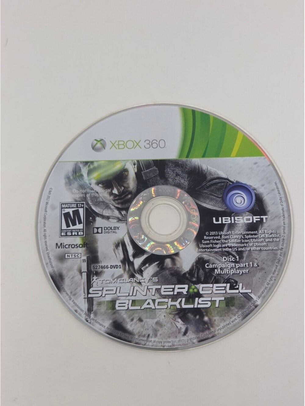 Tom Clancy's Splinter Cell Blacklist Xbox 360 Disc 1 Campaign Multiplayer Only